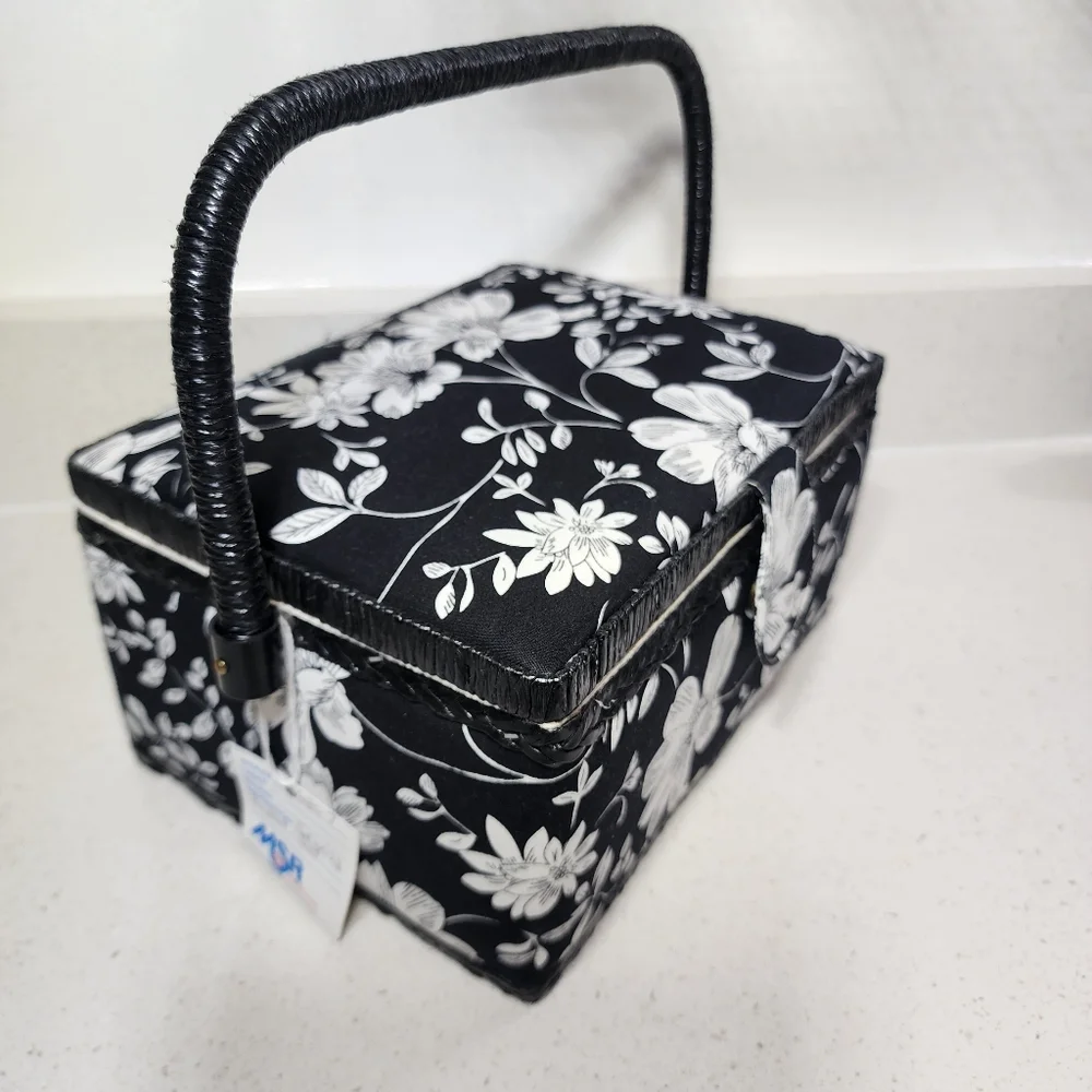 Sewing Basket Set Floral Black and White New With Tags - Picture 3 of 9